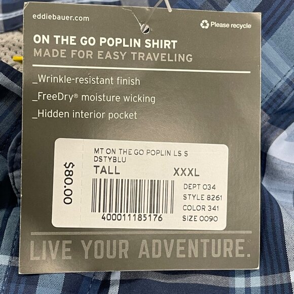Eddie Bauer Mens Blue & Navy Plaid Long Sleeve Button-Up Shirt Size 3XL - New - Picture 10 of 11